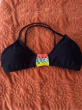 Navy Bikini Top with Colorful Crochet Accent